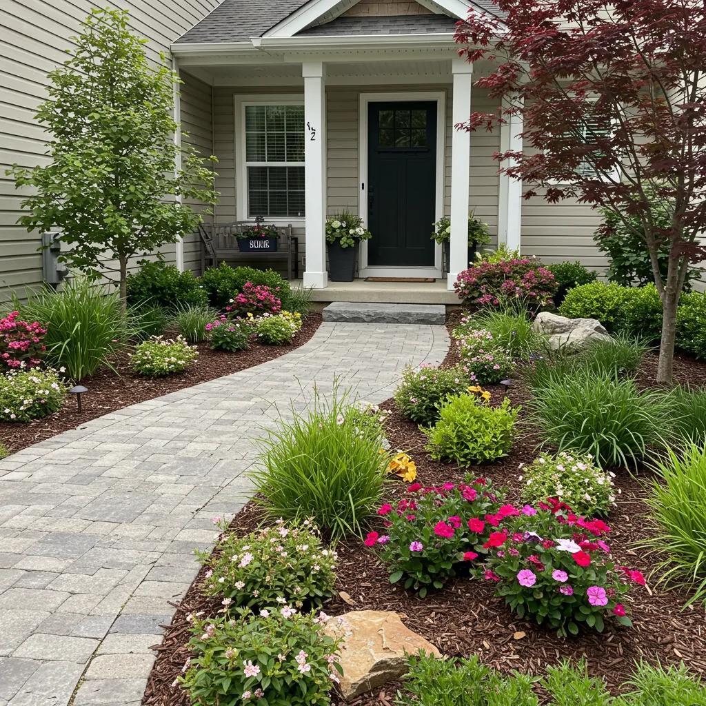 Beautifully landscaped front yard featuring native plants and decorative pathways that enhance a home's value