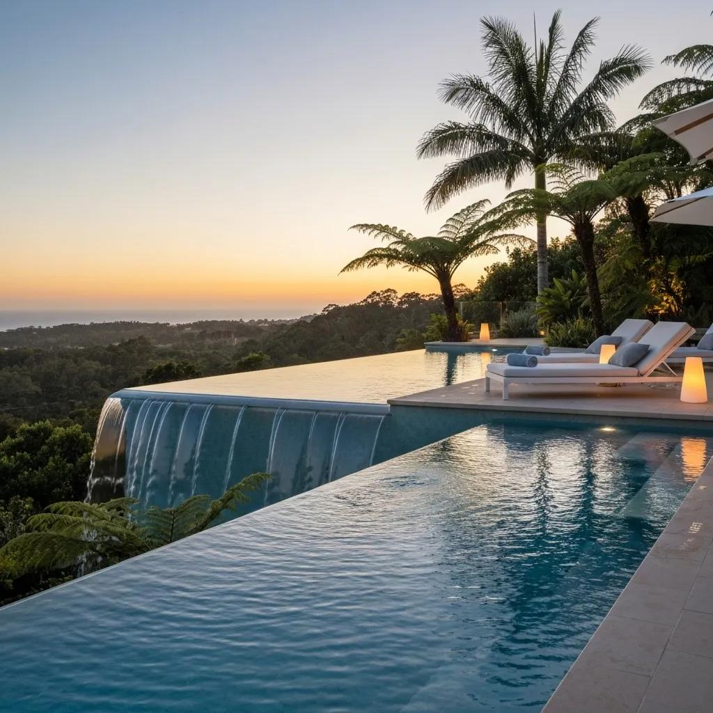 Infinity edge pool with luxurious amenities and stunning panoramic views