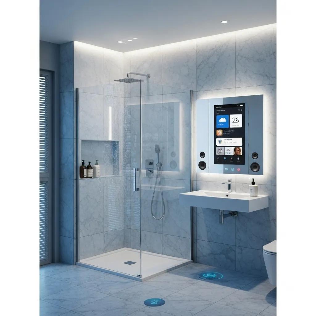 Innovative smart bathroom with voice-activated systems and smart mirror