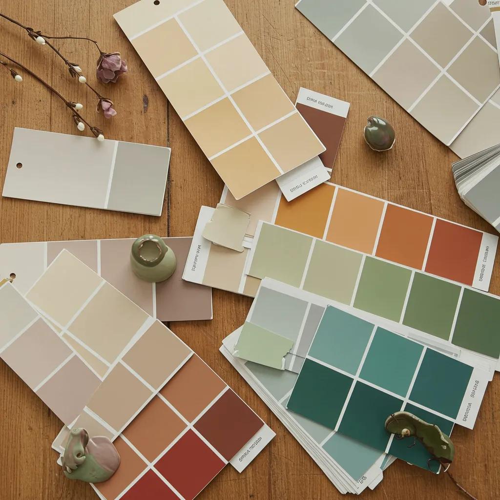 Display of popular interior paint colors for 2025 including calming neutrals and bold hues
